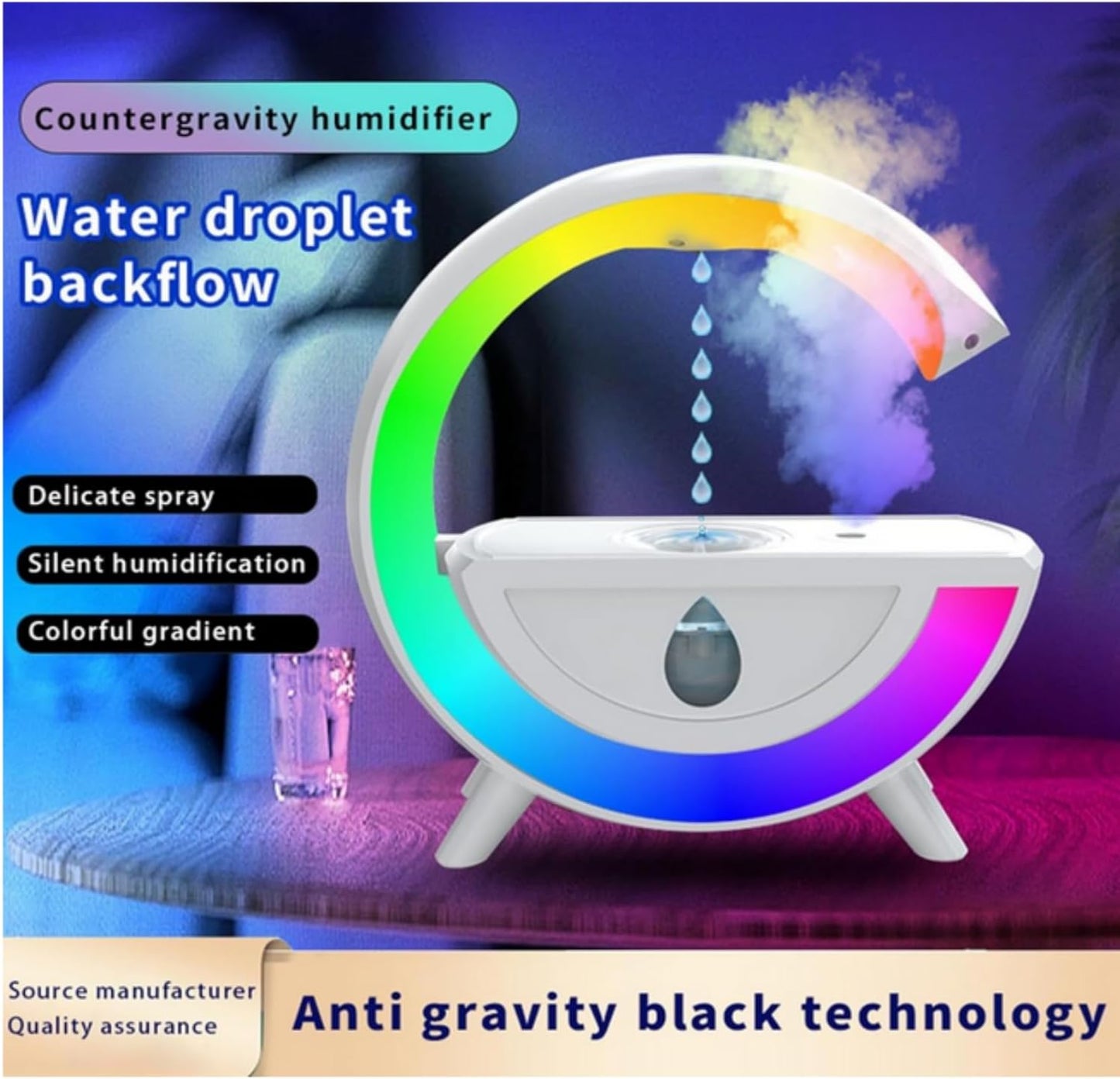 350ml Anti-gravity Air Humidifier Diffuser Creative Aromatherapy Water Droplet RGB Table Lamp Night Light